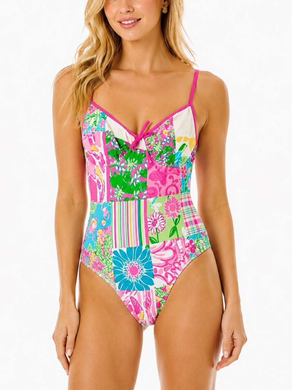 Lilly Pulitzer Patchwork One Piece Swimsuit Underwire Size 14